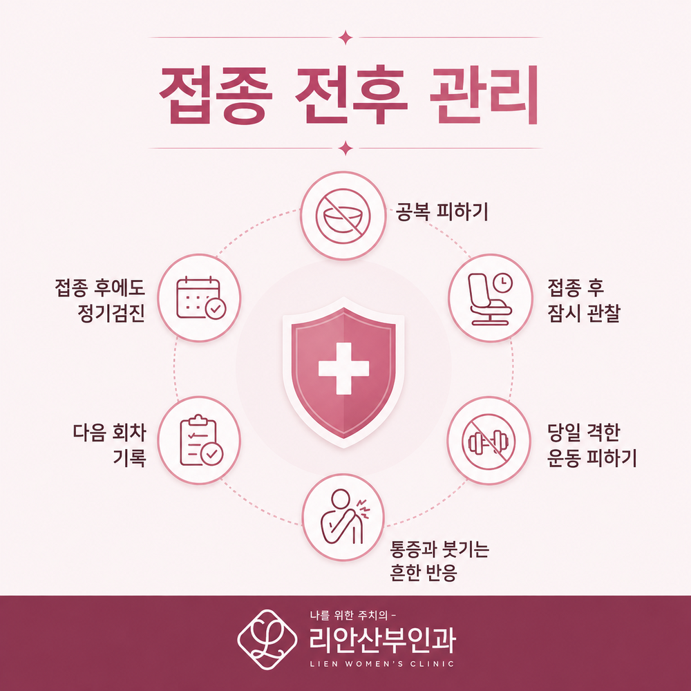 리안산부인과 접종 전후 관리 안내 이미지